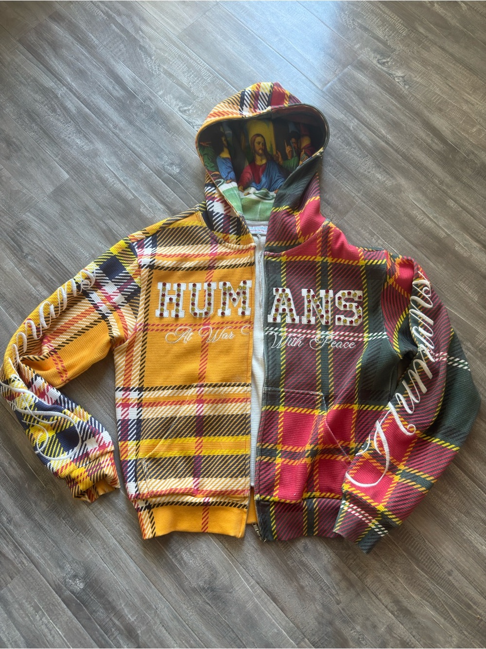 Plaid Zip-Up Hoodie in Yellow & Red